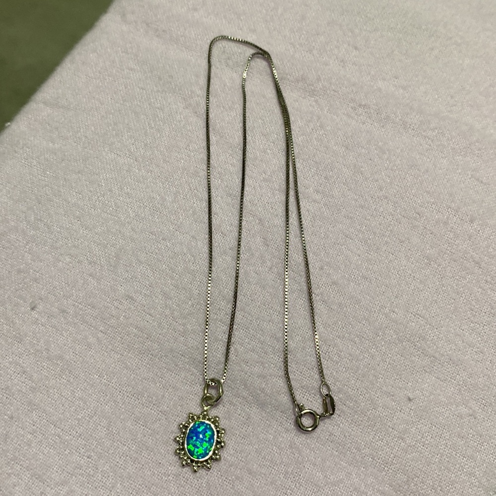 925 Sterling Silver Opal Pendant with 18” Sterling Silver Necklace